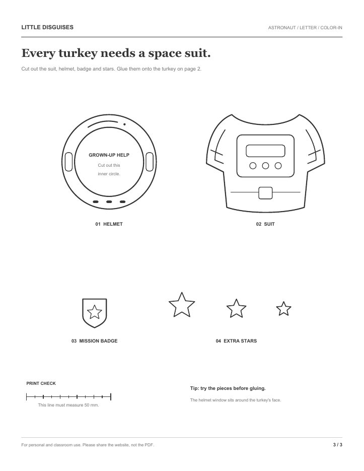 Actual Astronaut PDF page 3: costume pieces