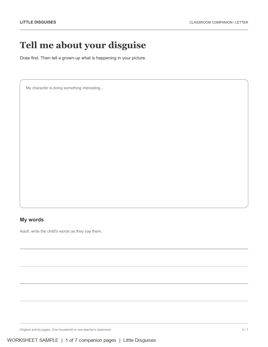 Labeled sample of the Classroom Companion draw-and-tell worksheet